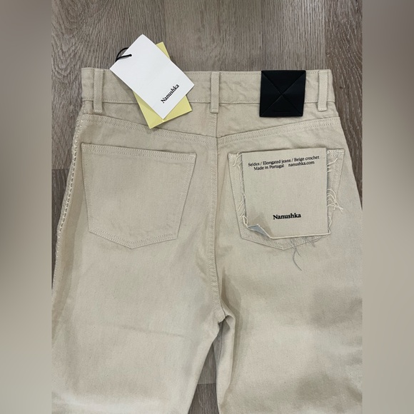 NWT Nanushka Seldes Beige Crochet-Trimmed Jeans - Picture 14 of 16